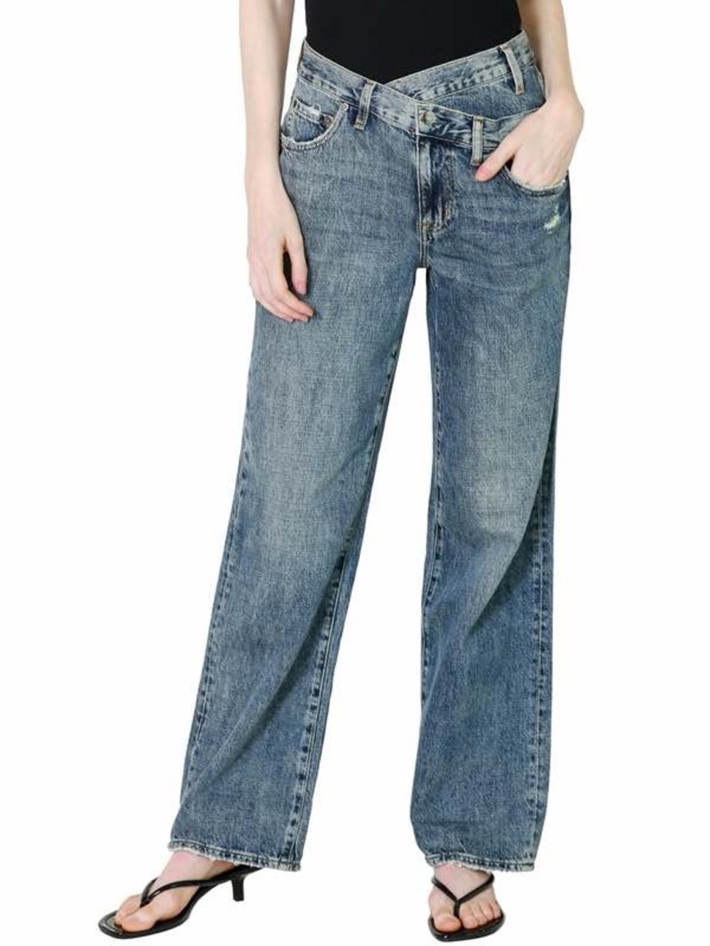 Pistola Bobbie Criss Cross Wide Leg Jeans 27 Anthropologie Low Rise Y2K Denim